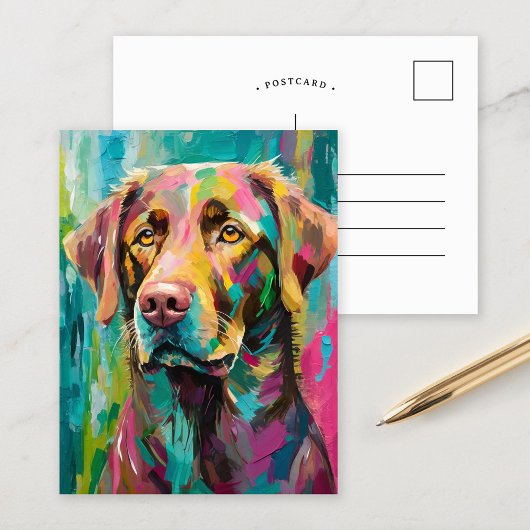 Schokolade Labrador Portrait Farbenfrohe Abstrakte Postkarte