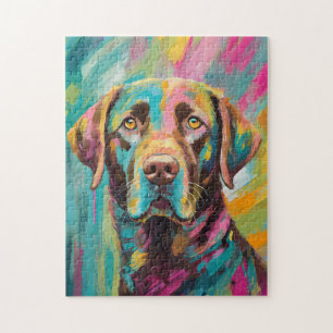 Schokolade Labrador Portrait Farbenfrohe Abstrakte Puzzle