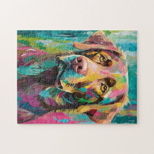 Schokolade Labrador Portrait Farbenfrohe Abstrakte Puzzle (Horizontal)
