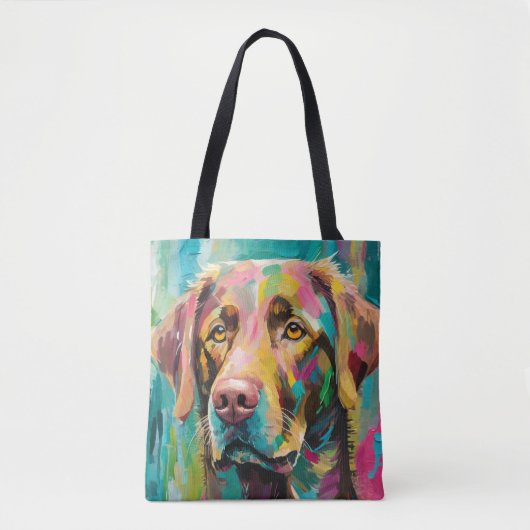 Schokolade Labrador Portrait Farbenfrohe Abstrakte Tasche (Vorderseite)