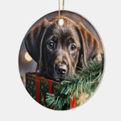 Schokolade Labrador Puppy Christmas Keramik Ornament (Links)