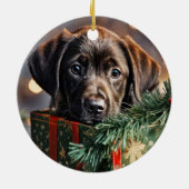 Schokolade Labrador Puppy Christmas Keramik Ornament (Hinten)