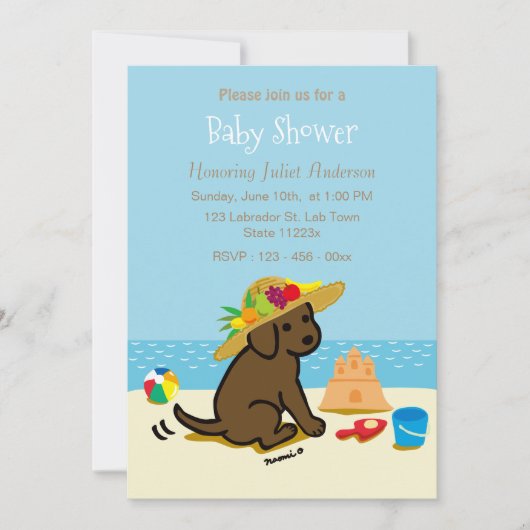 Schokolade Labrador Puppy-Strohhalm Kinderdusche Einladung (Vorderseite)