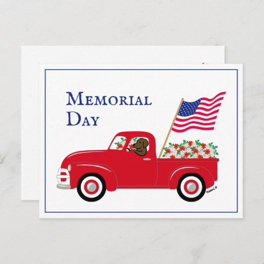 Schokolade Labrador Red Truck Memorial Day Grenze Postkarte (Vorne/Hinten)
