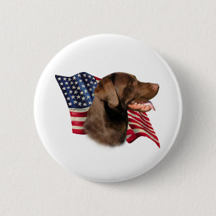 Schokolade Labrador Retriever American Flag Button