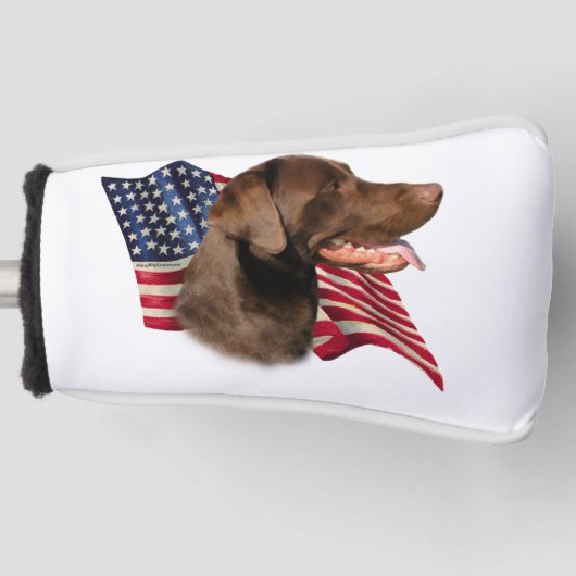 Schokolade Labrador Retriever American Flag Golf Headcover (Vorderseite)