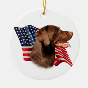 Schokolade Labrador Retriever American Flag Keramik Ornament