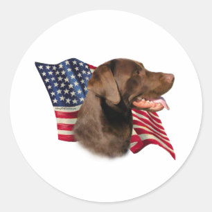 Schokolade Labrador Retriever American Flag Runder Aufkleber