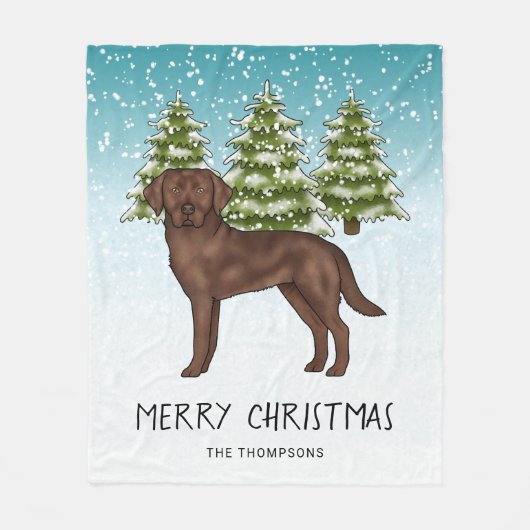 Schokolade Labrador Retriever Blue Snowy Weihnacht Fleecedecke (Vorderseite)