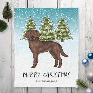 Schokolade Labrador Retriever Blue Snowy Weihnacht Fleecedecke