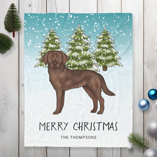 Schokolade Labrador Retriever Blue Snowy Weihnacht Fleecedecke