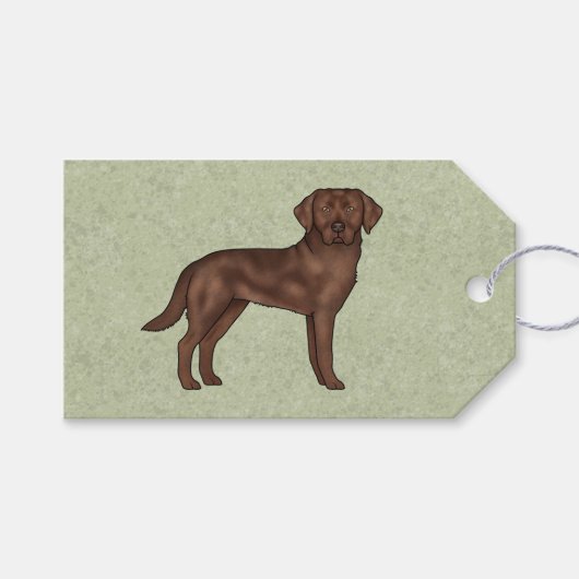 Schokolade Labrador Retriever Braun Labrador Grün Geschenkanhänger (Vorderseite (Horizontal))