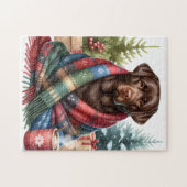 Schokolade Labrador Retriever Cozy Dog Weihnachten Puzzle (Horizontal)