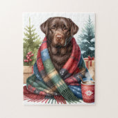 Schokolade Labrador Retriever Cozy Dog Weihnachten Puzzle (Vertikal)