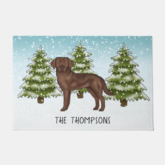 Schokolade Labrador Retriever Custom Blue Christma Fußmatte (Vorderseite)