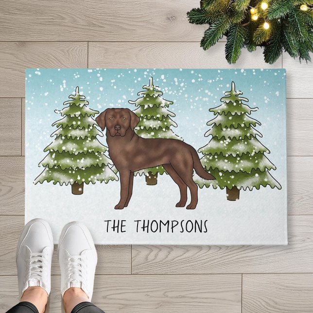 Schokolade Labrador Retriever Custom Blue Christma Fußmatte (Disclaimer: This image is a digital mockup.)