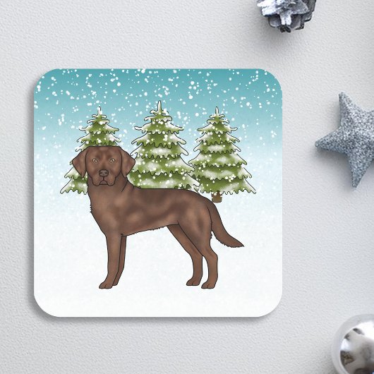 Schokolade Labrador Retriever Dog Blue Christmas Quadratischer Aufkleber