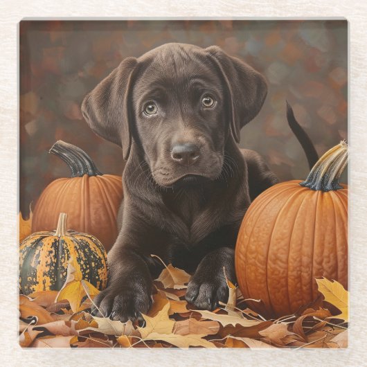 Schokolade Labrador Retriever Herbst Glasuntersetzer (Vorderseite)