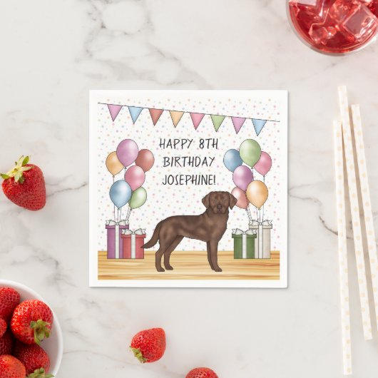 Schokolade Labrador Retriever Hund farbenfroh Gebu Serviette (Beispiel)
