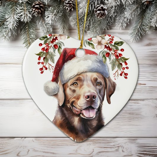 Schokolade Labrador Retriever Hund Holly Wreath Keramik Ornament