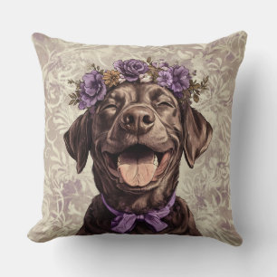 Schokolade Labrador Retriever Hund Lila floral Kissen