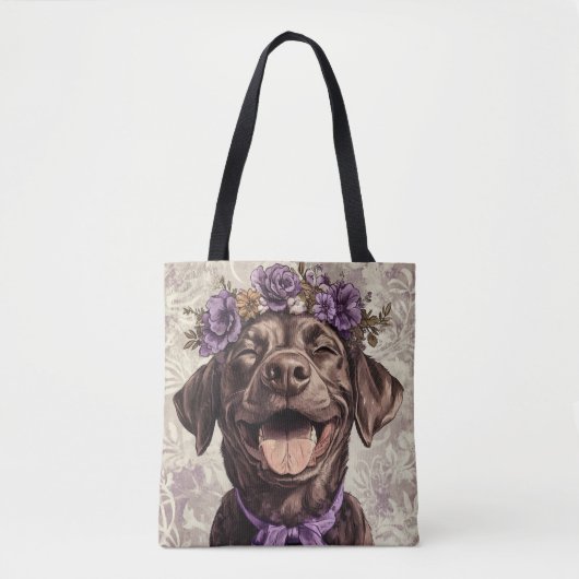 Schokolade Labrador Retriever Hund Lila floral Tasche (Vorderseite)