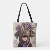 Schokolade Labrador Retriever Hund Lila floral Tasche (Rückseite)
