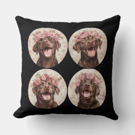 Schokolade Labrador Retriever Hund Pink Floral Kissen