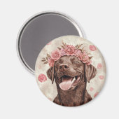 Schokolade Labrador Retriever Hund Pink Floral Magnet (Vorderseite/Rückseite)