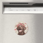 Schokolade Labrador Retriever Hund Pink Floral Magnet (In Situ (Geschirrspüler))