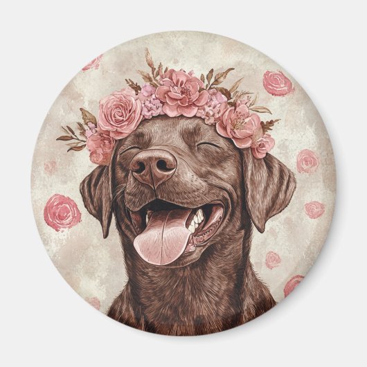 Schokolade Labrador Retriever Hund Pink Floral Magnet (Vorne)