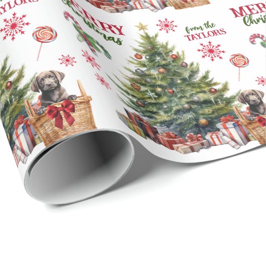 Schokolade Labrador Retriever under the Tree Geschenkpapier (Rolleneckpunkt)