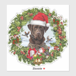 Schokolade Labrador Retriever, Weihnachtskranz Aufkleber