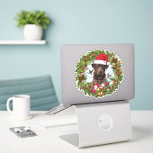 Schokolade Labrador Retriever, Weihnachtskranz Aufkleber (Laptop auf Schreibtisch)