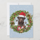 Schokolade Labrador Retriever, Weihnachtskranz Einladung (Vorderseite)
