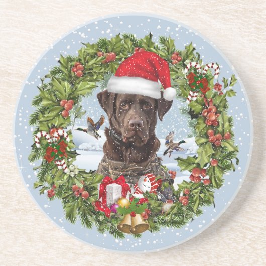 Schokolade Labrador Retriever, Weihnachtskranz Getränkeuntersetzer (Vorne)