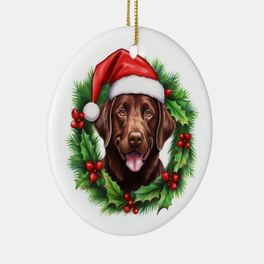 Schokolade Labrador Retriever Weihnachtskranz Keramik Ornament (Rechts)