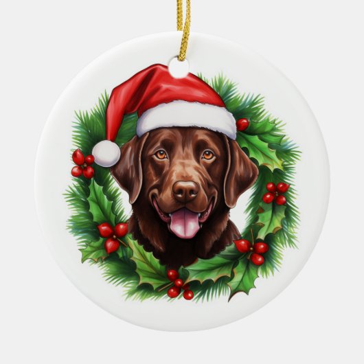Schokolade Labrador Retriever Weihnachtskranz Keramik Ornament (Vorne)