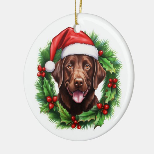 Schokolade Labrador Retriever Weihnachtskranz Keramik Ornament (Links)