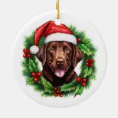 Schokolade Labrador Retriever Weihnachtskranz Keramik Ornament (Hinten)