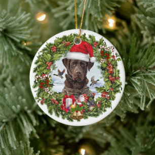 Schokolade Labrador Retriever, Weihnachtskranz Keramik Ornament
