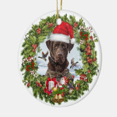 Schokolade Labrador Retriever, Weihnachtskranz Keramik Ornament (Links)