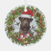Schokolade Labrador Retriever, Weihnachtskranz Ornament Aus Glas (Vorderseite)
