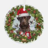 Schokolade Labrador Retriever, Weihnachtskranz Ornament Aus Glas (Rückseite)