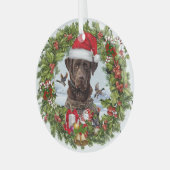 Schokolade Labrador Retriever, Weihnachtskranz Ornament Aus Glas (Vorderseite links)