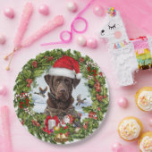 Schokolade Labrador Retriever, Weihnachtskranz Pappteller (Party)