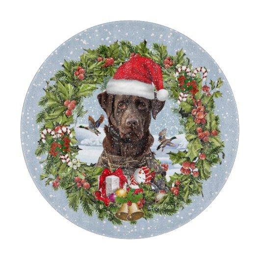 Schokolade Labrador Retriever, Weihnachtskranz Schneidebrett (Vorderseite)