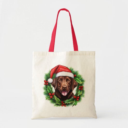 Schokolade Labrador Retriever Weihnachtskranz Tragetasche (Vorne)