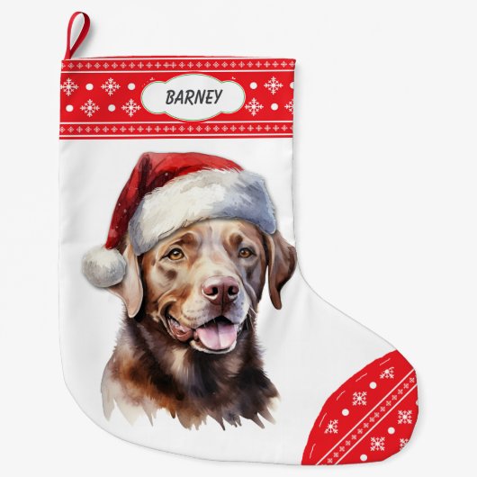 Schokolade Labrador Retriever Weihnachtsmannmütze Großer Weihnachtsstrumpf (Vorderseite)