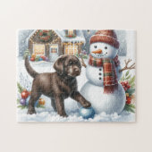 Schokolade Labrador Retriever Welpenhund Weihnacht Puzzle (Horizontal)